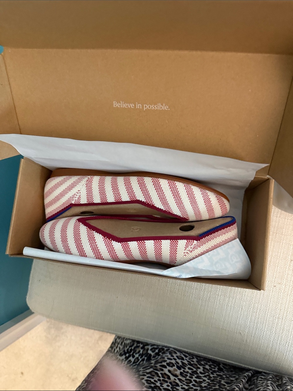 Rothy's Red and White Striped Woven Flats
